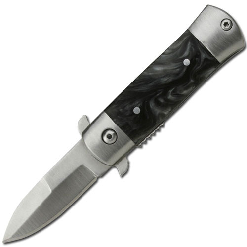 Mini Stiletto Spring Assist Knife W/ Black Pearl Handle picture