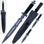 American NINJA Warrior Loadout SWORD & 2 Throwing KNIVES w Sheath Shoulder Strap