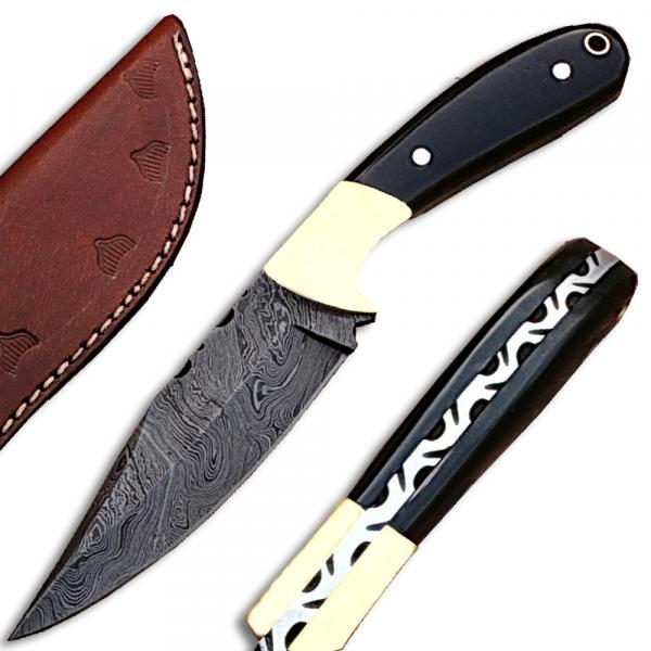 White Deer Custom  Damascus Steel Knife (Buffalo Horn Handle)