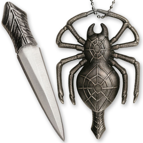 Deadly Spider Neck Knife Necklace Pendant w Ball Chain 2.25in Knife All Metal picture