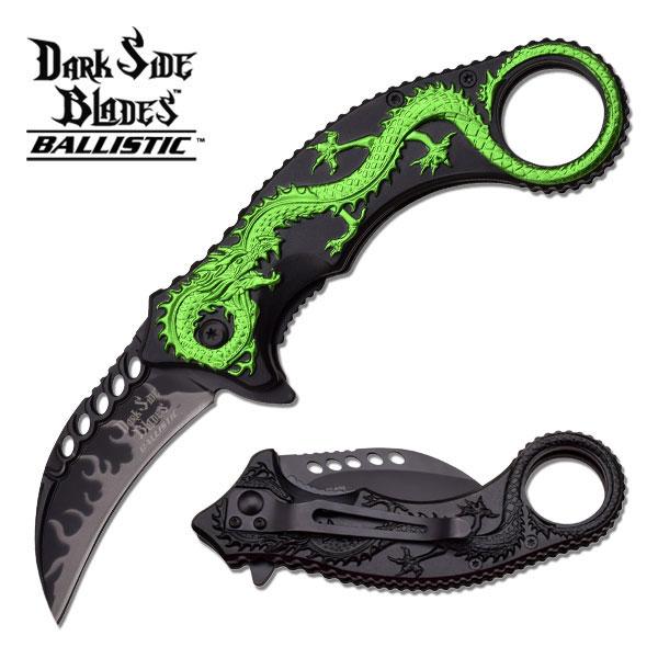 Dark Side Blades Green Dragon Spring Assisted Knife w Finger Hole