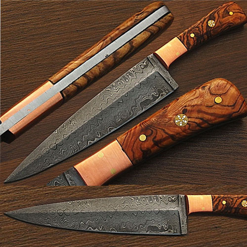 Custom Handmade Damascus Steel Chef Knife Olive Wood Handle 1 picture