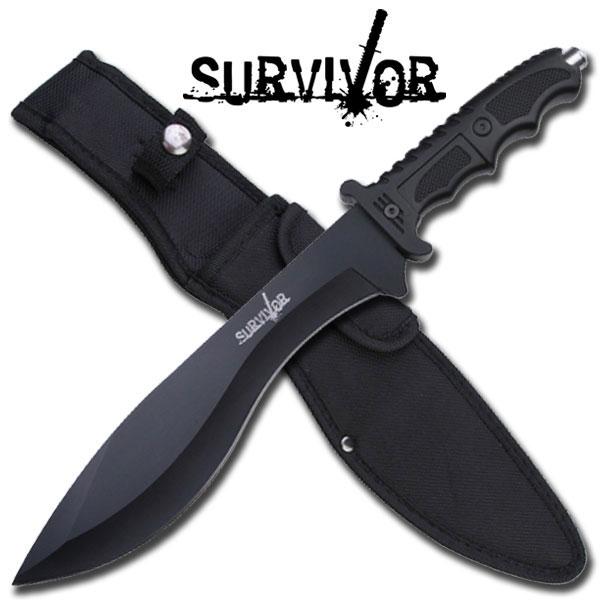 Survivor Tactical Combat Hunting Knife Kukri Blade | Glass Breaker 15in