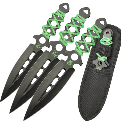 Airborne Biohazard Zombie Throwing Knife Set Black W HiVis Green Trim picture