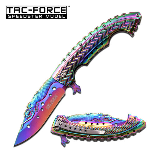 Tac Force Speedster "Mermaid" Spring Assist Knife Rainbow picture