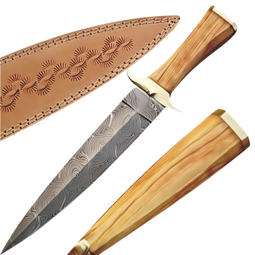 Custom Made Damascus Steel Hunting Knife w/ Olive Wood Handle