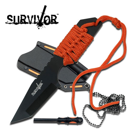 SURVIVOR FIXED BLADE NECK KNIFE W/ FIRE STARTER picture