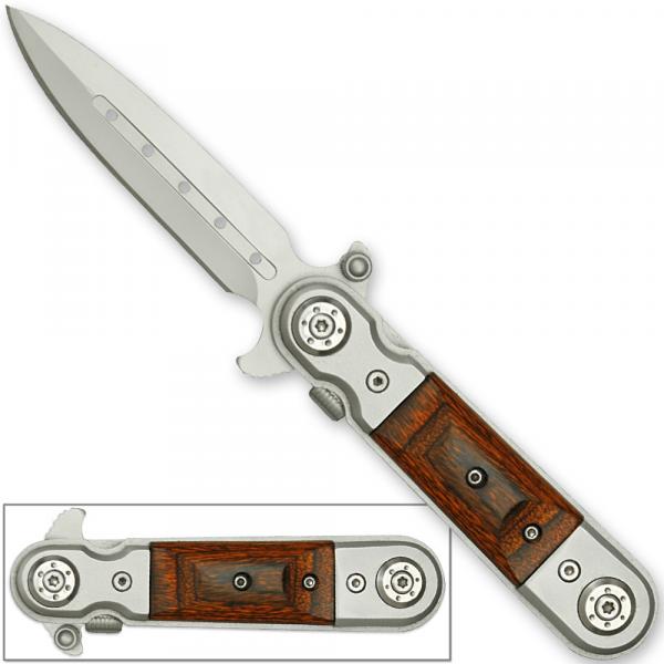 Gentlemans Tactical Classic Stiletto Style Assisted Open Knife Hardwood Handle