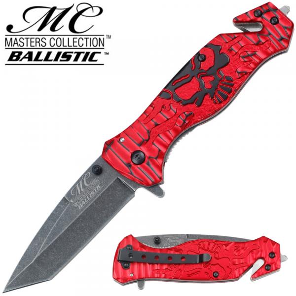 Masters Collection TACTICAL Knife RED Skull Tanto GLASS Breaker Rescue Belt Cut