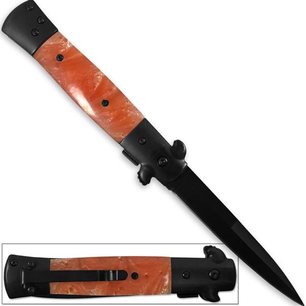 Stiletto Kissing Crane Knife Legal Assisted Opening Knives Orange Pearl picture