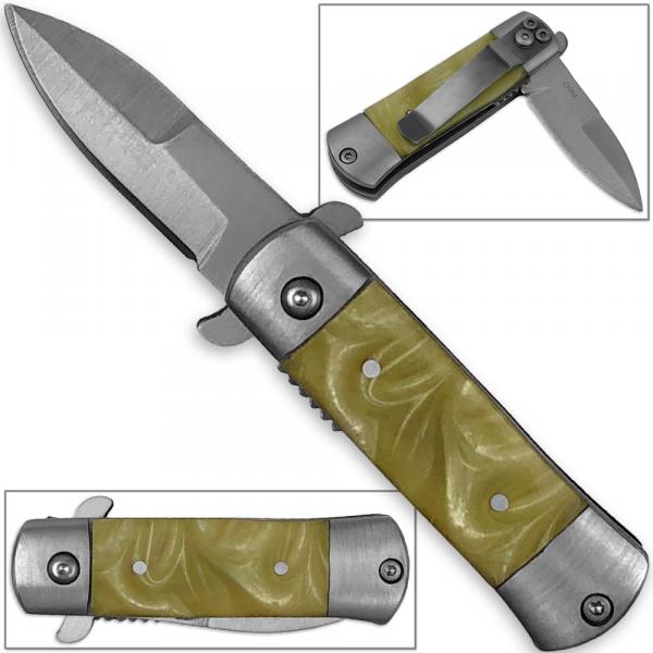 Mini Italian California Legal Spring Assist Milano Knife | White Pearl Handle