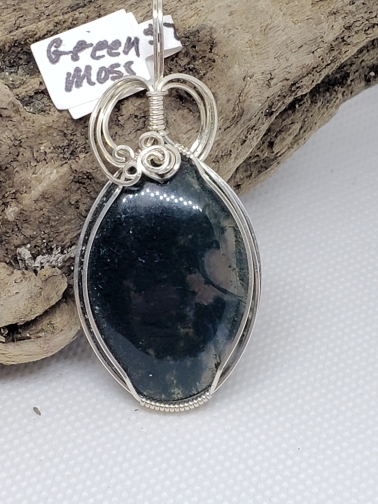 Green Moss Agate in Sterling Silver Wire Wrap