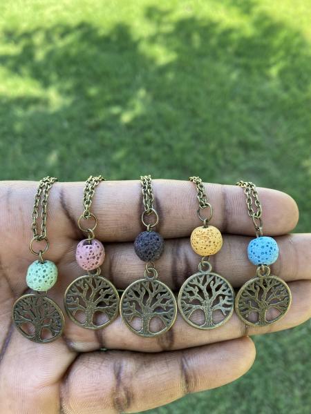 Tree of Life, Lava Bead, Diffuser Necklaces (Antique Bronze)