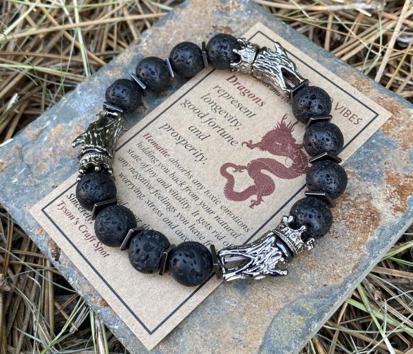 Triple dragon, lava bracelet, for men. picture