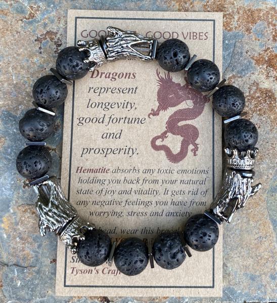 Triple dragon, lava bracelet, for men.