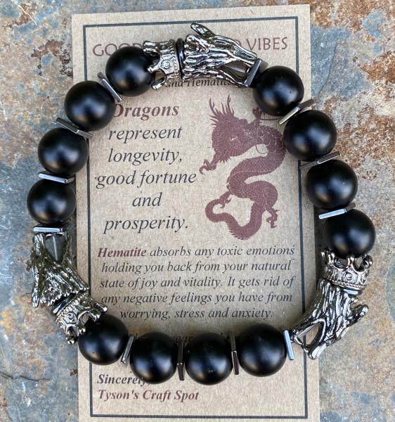 Triple dragon, Black Onyx, Bracelet for Men. picture
