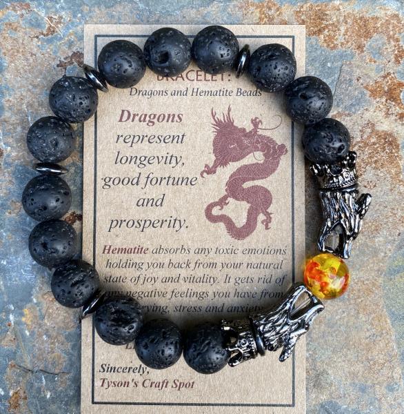 Black Lava Stone, Dragon Bracelet for Men picture