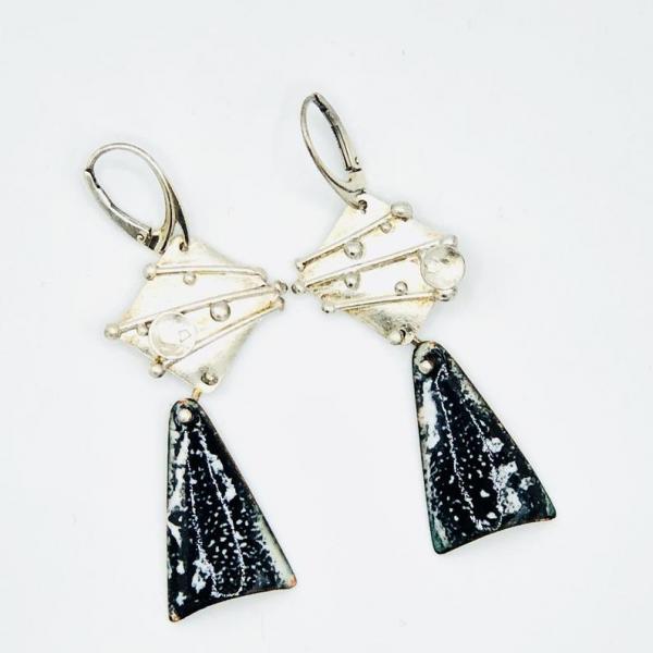 Handmade cosmic sterling silver/vitreous enamel lever-back earrings. DianaHDesigns Galaxy Collection out-of-this-world one-of-a-kind pieces picture