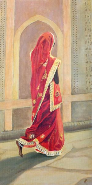 Indian Woman with red and gold sari picture