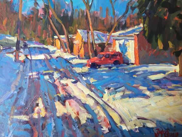 Winter Laneway with Red Car picture