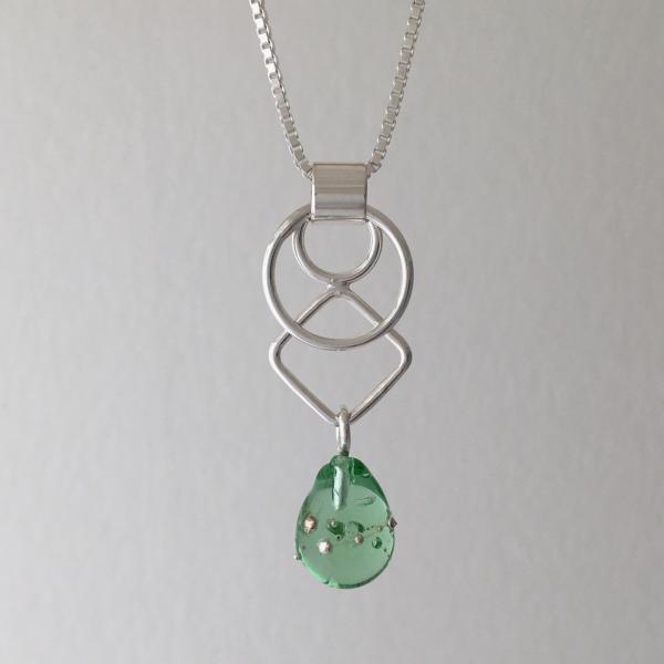Round and Square Pendant with Green Lamp work glass drop