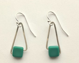 Silver and Glass Triangle Earrings picture