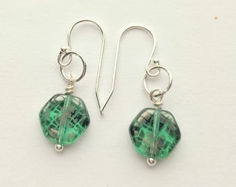 Green Peacock Glass Earrings