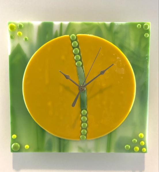 Marigold on Green Streaky Clock picture