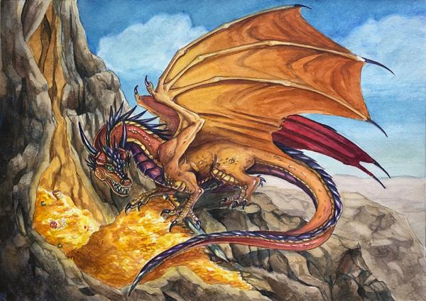 Dragon's Hoard - Original Watercolor Painting