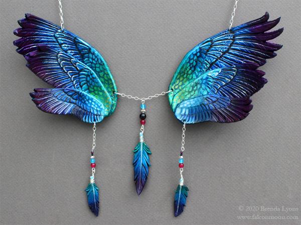 Dusk Angel Wings - Leather Wings Pendant with Beads picture