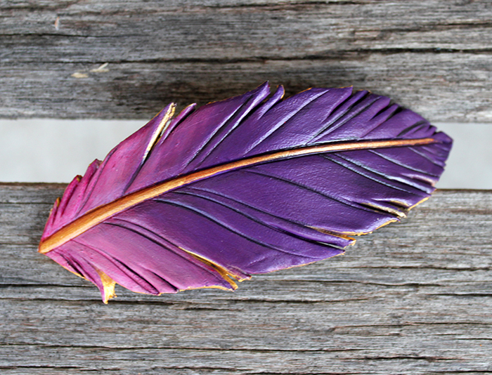 Purple Phoenix Leather Feather Barrette - 4 inches
