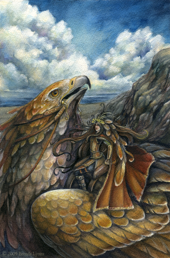 To the Sky - Original Watercolor Gryphon Rider Painting