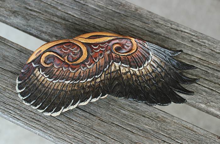 Hawk Wing Leather Barrette - 6 inches