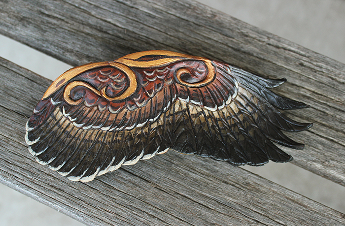 Hawk Wing Leather Barrette - 6 inches picture