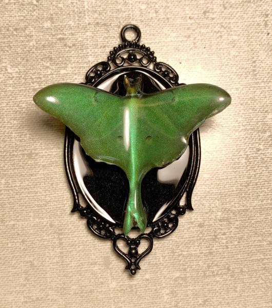 Iridescent Luna moth pendant