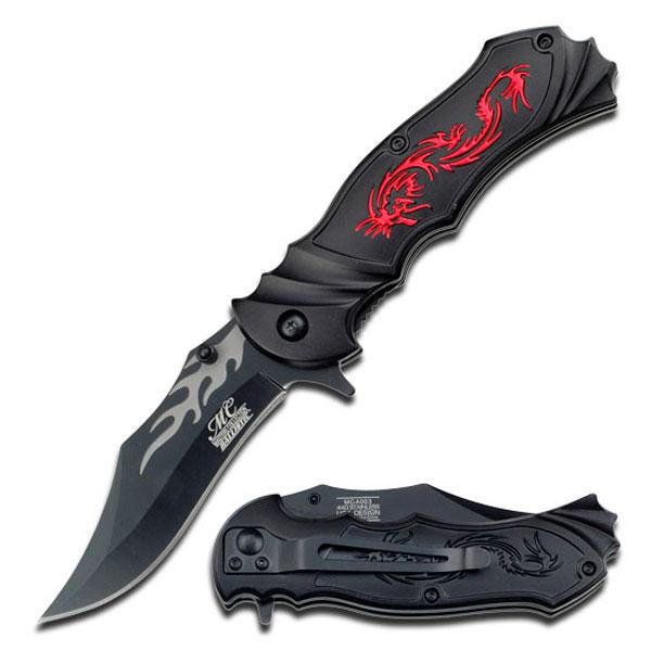 Dragon & Flame Folding Knife, Black/Red