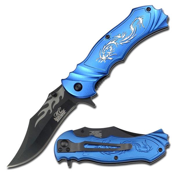 Dragon & Flame Folding Knife, Blue