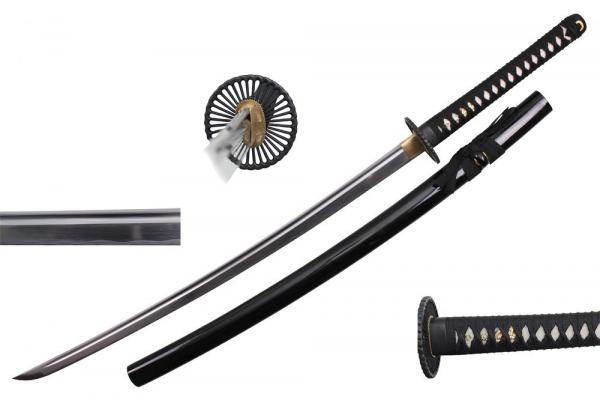 Katana, carbon steel with black scabbard