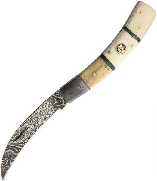 Damascus & White Bone Folding Knife picture