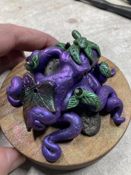 Purple and leaves mini octopus sculpture polymer clay picture