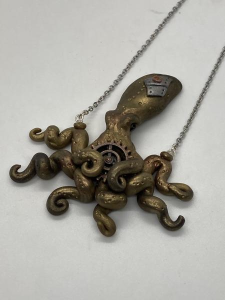 Octopus pendant gold small sized polymer clay