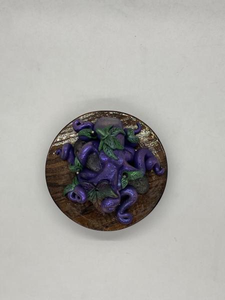 Purple and leaves mini octopus sculpture polymer clay picture