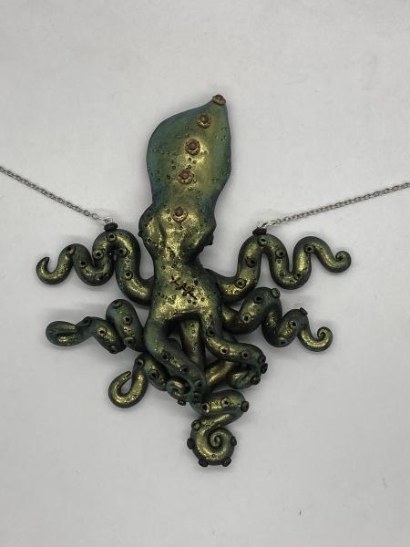 Steampunk Octopus pendant, basilisk green picture