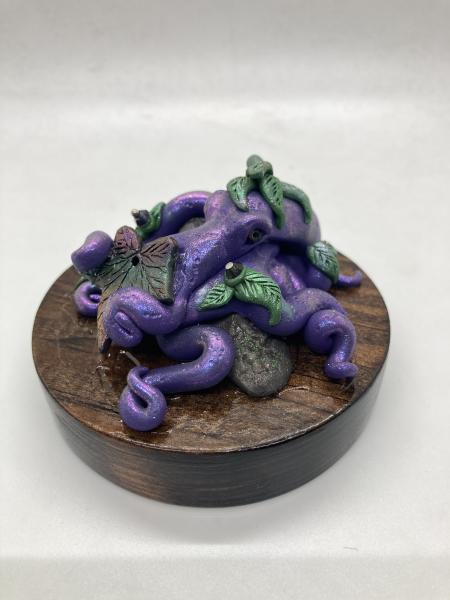 Purple and leaves mini octopus sculpture polymer clay picture