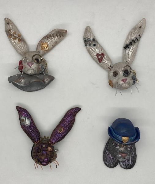 Steampunk Bunny Pins Polymer Clay picture