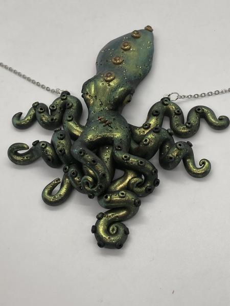 Steampunk Octopus pendant, basilisk green