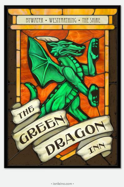 The Green Dragon Inn - Pub Sign Stained Glass window cling picture