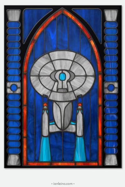 Star Trek TNG“Enterprise D” - Stained Glass window cling picture