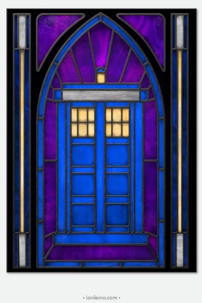 Doctor Who "TARDIS" - Stained Glass window cling picture