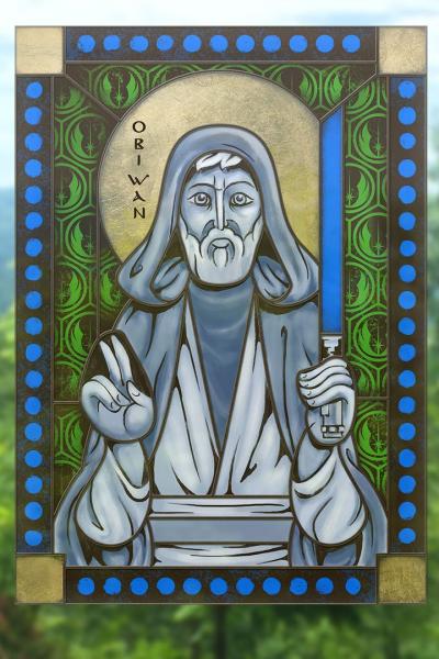 Obi Wan Kenobi - icon style Stained Glass window cling picture